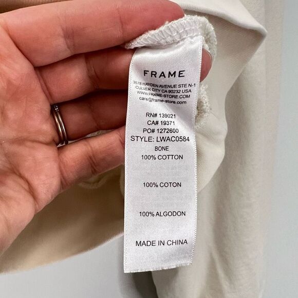 Frame Women’s Large Gathered French Terry Cotton Crewneck Sweater Ivory Bone - Picture 11 of 15